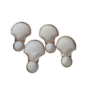 Arnart 5th Ave Oyster Shrimp Scallop Clamshell Plates w/Dipping Cups Set of 4